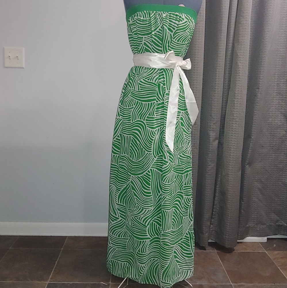 Strapless Green and White Maxi Dress